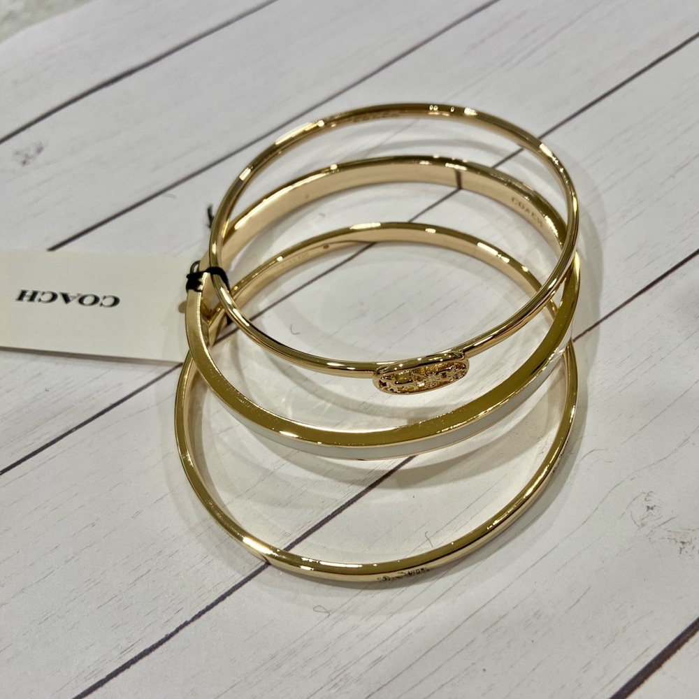 NWT! Coach set of 3 bangle bracelets. Gorgeous set in gold, white + Gift wrap - Picture 3 of 16